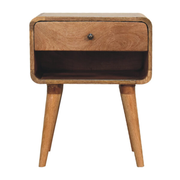 Mensta Curved Oak Finish Bedside Table with Open Slot – Sleek & Practical
