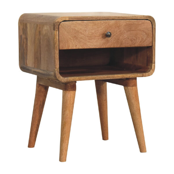 Mensta Curved Oak Finish Bedside Table with Open Slot – Sleek & Practical - Image 2