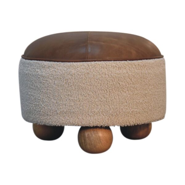 mensta Cream Boucle Footstool with Buffalo Hide Accent – Cozy & Stylish