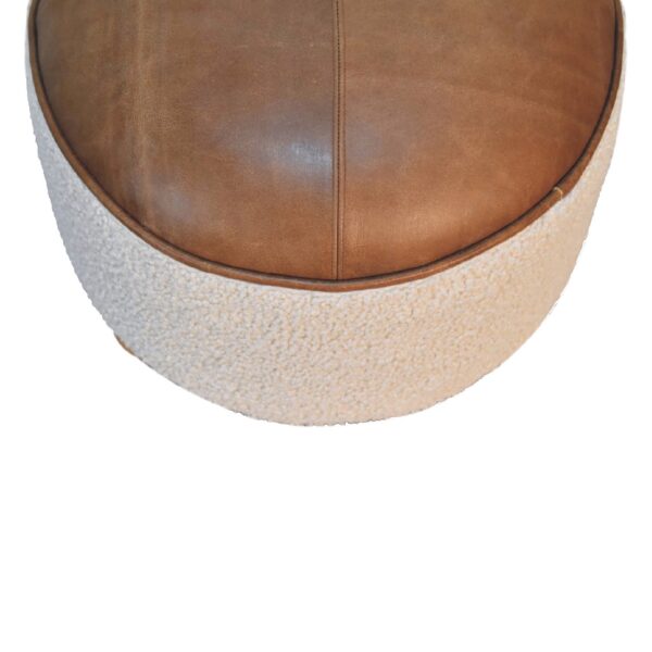 mensta Cream Boucle Footstool with Buffalo Hide Accent – Cozy & Stylish - Image 4